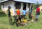 Gotong Royong Yonif 641/Beruang Renovasi TK Maranatha di Perbatasan Keerom
